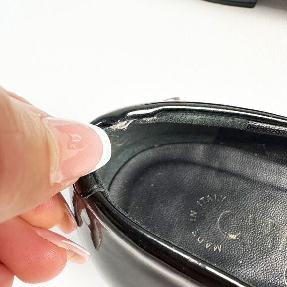 CHANEL Black Patent Leather CC Logo Ballet Flats Size 38.5 Pointed Almond Cap To - Picture 9 of 13